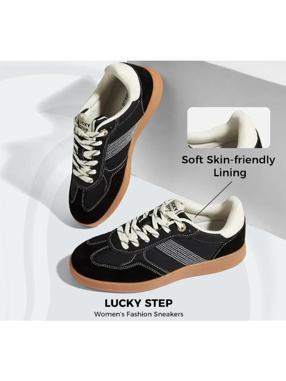 Women's Black Faux Leather Comfortable Trendy Casual Retro Skate Fashion Sneaker